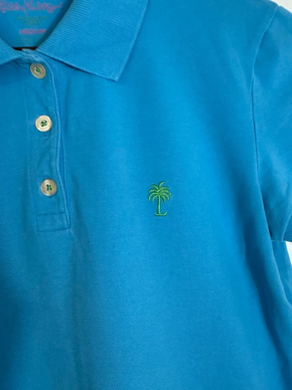 Lilly Pulitzer Blue Resort Fit Pique Polo Shirt Top Women's Medium Cotton 33721 - Picture 3 of 7